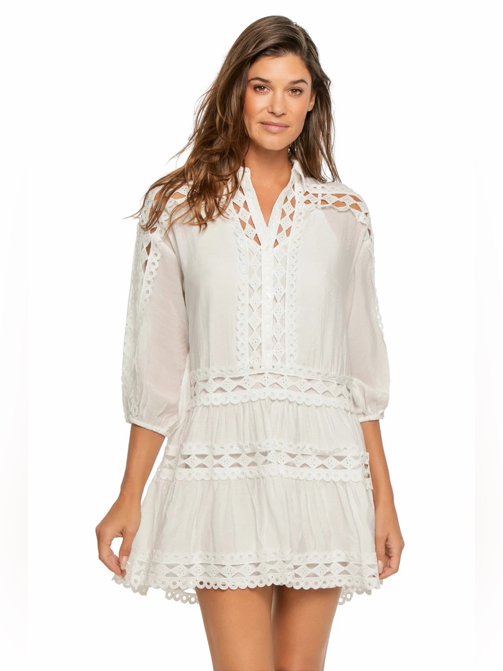 Elan Crochet Shirt Dress